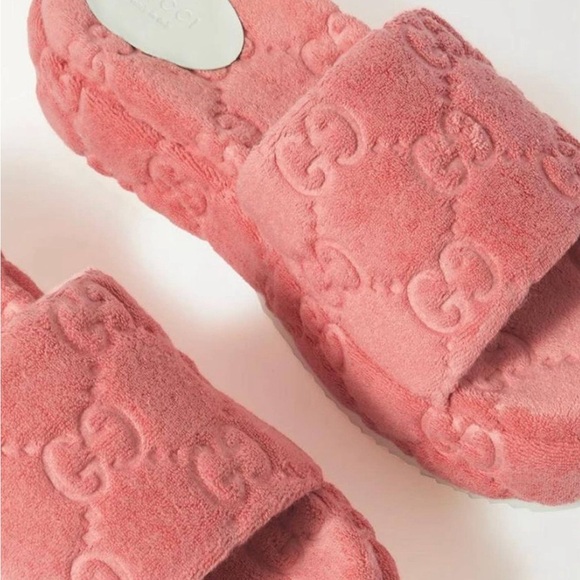 GUCCI 38 US 8 Angelina GG Logo Sponge Pink Monoriccio WEDGES Platform shoes - Picture 2 of 6